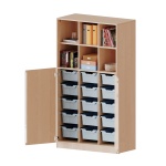 ErgoTray Kombi-Schrank, 3reihig, 3OH unten Türen, 15 hohe Boxen, oben 2OH Regal, B/H/T104,5x190x50cm 